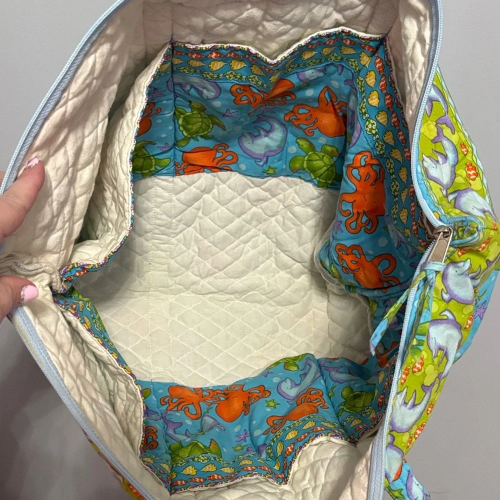Custom quilted “under the sea” baby bag with lots of pockets!
